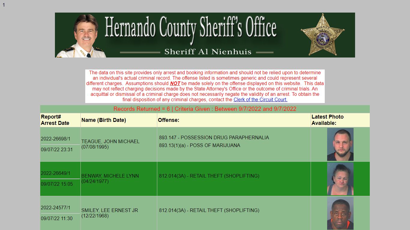 HCSO Arrests Public Records Results - hernandosheriff.org